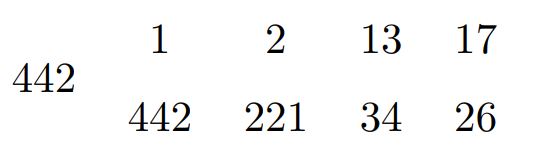 Factor pairs of 442